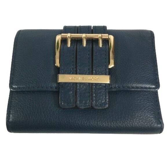 MICHAEL KORS Gansevoort Clutch Wallet Medium Trifold Navy-Blue Pebble Leather - Picture 1 of 13
